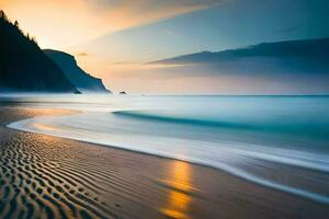 a long exposure photograph of the ocean at sunset. AI-Generated photo