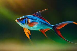 un pescado con brillante azul y naranja aletas generado por ai foto