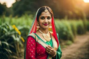 a beautiful indian bride in traditional attire. AI-Generated photo