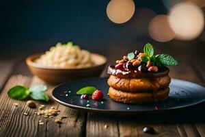 a plate with pancakes and berries on it. AI-Generated photo