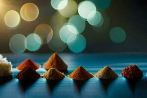 various spices are arranged in a row. AI-Generated photo