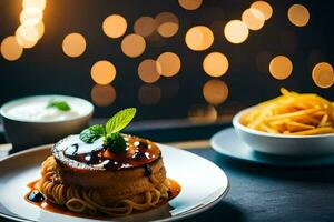 a plate with a burger and fries on it. AI-Generated photo