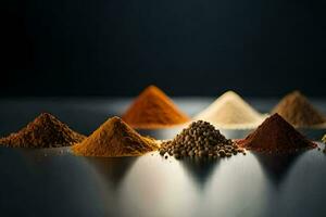 a variety of spices and spices on a black background. AI-Generated photo