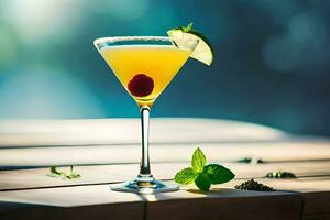 cocktail on a wooden table. AI-Generated photo