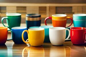 colorful coffee cups on a table. AI-Generated photo