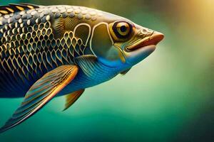 un pescado con un largo cola y un largo cuerpo. generado por ai foto