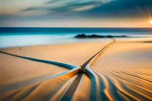 a long exposure photograph of a beach with a long line of sand. AI-Generated photo