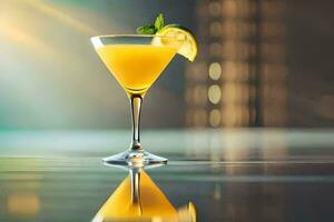 a cocktail with a slice of lemon and mint. AI-Generated photo