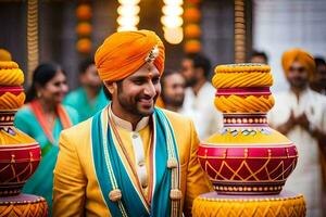 un Boda en el ciudad de Delhi. generado por ai foto