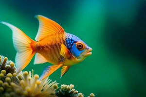 a fish with bright blue and orange colors. AI-Generated photo