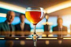 a glass of wine on a bar counter. AI-Generated photo