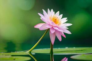 a single pink water lily floating in the water. AI-Generated photo