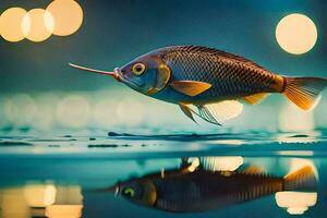 un pescado con un largo cola es reflejado en el agua. generado por ai foto