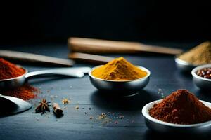 spices in bowls on a table. AI-Generated photo