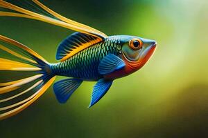 a colorful fish with long tail in the water. AI-Generated photo