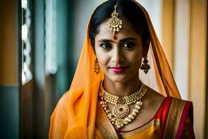 a beautiful indian bride in traditional attire. AI-Generated photo