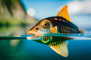 un pescado con un grande ojo es nadando en el agua. generado por ai foto