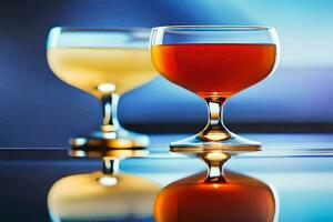 two glasses of wine on a table. AI-Generated photo