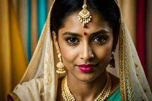 hermosa indio novia en tradicional atuendo. generado por ai foto