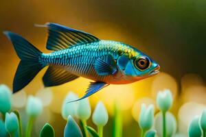 a fish with bright blue and green colors. AI-Generated photo