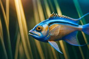 un azul pescado nadando en el agua. generado por ai foto