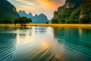 the li river in china. AI-Generated photo