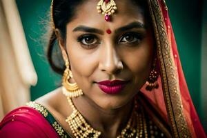 a beautiful indian woman wearing traditional jewelry. AI-Generated photo