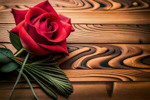 a single red rose on a wooden background. AI-Generated photo
