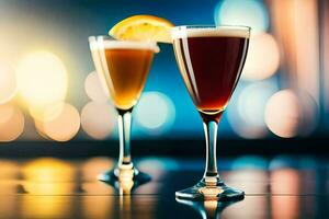 two glasses of alcohol with a slice of lemon. AI-Generated photo
