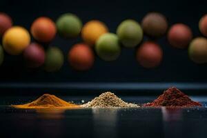 colorful spices on a black background. AI-Generated photo