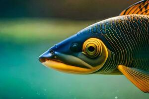 un pescado con grande ojos y un amarillo cuerpo. generado por ai foto