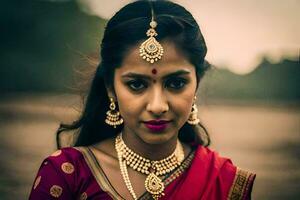 a beautiful indian woman wearing traditional jewelry. AI-Generated photo