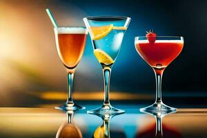 three different types of alcoholic drinks are shown. AI-Generated photo