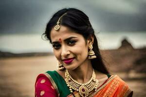 a beautiful indian woman in traditional attire. AI-Generated photo