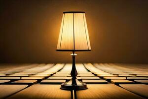 a lamp on a table in front of a dark background. AI-Generated photo