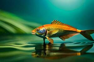 a fish is standing on the water with a green background. AI-Generated photo