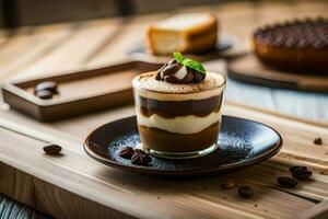the dessert is served on a wooden table. AI-Generated photo
