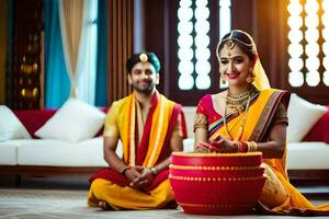 indian wedding couple in traditional attire. AI-Generated photo