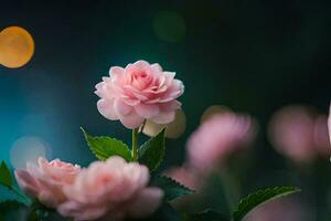 pink roses are blooming in front of a blurred background. AI-Generated photo