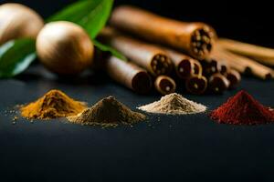 spices and spices on a black background. AI-Generated photo