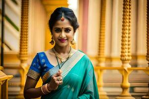 a beautiful indian woman in a sari. AI-Generated photo