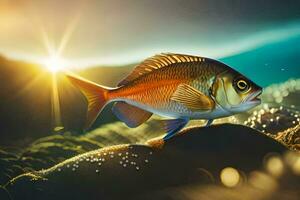 photo wallpaper the sky, fish, the sea, the sun, the sea, the fish,. AI-Generated