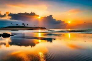 sunset on the beach in sri lanka. AI-Generated photo