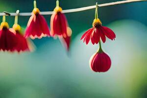 red flowers hanging from a wire. AI-Generated photo