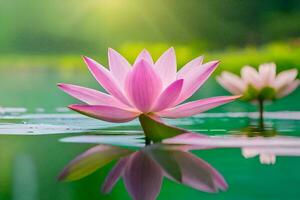 pink lotus flowers in the water with sunlight shining through. AI-Generated photo