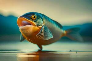 un pescado con sus boca abierto en el agua. generado por ai foto