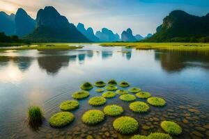 the li river in china. AI-Generated photo