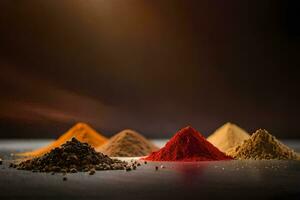 various spices on a dark background. AI-Generated photo