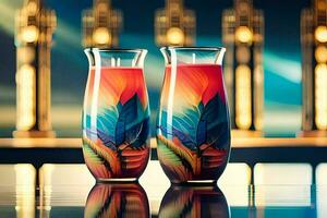 two colorful vases with colorful designs on them. AI-Generated photo