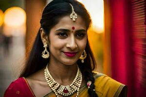 beautiful indian woman in traditional sari. AI-Generated photo